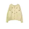 Cardigan Tricotado Feminino de Outono e Inverno, Estilo Coreano de Luxo, Novo, Vintage, de Botão Único, Bordado com Flores, Jaqueta Suéter de Estilo Preguiçoso