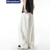 Atacado transfronteiriço de jeans branco retro americano com pernas curvas, design unissex com múltiplos bolsos, calças compridas de perna larga, estilo moderno