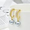 Pendientes de botón estilo coreano retro de cobre incrustado con circonita, lazo rectangular, perla ovalada, joyería personalizada para mujer celebridad de Internet