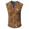 Chaleco casual de hombre de talla grande con placket de siete botones, código europeo transfronterizo, estampado digital 3D de letras, cuello V sin cuello para hombre