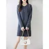 Otoño/Invierno 2026 Estilo Elegante Maduro Vestido de Punto Cuello Redondo de Longitud Media Jersey Suéter Vestido Botonado para Usar en Capas o como Abrigo
