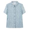 Camisa da Mamãe 2024 Primavera e Verão Nova Camisa de Lapela de Manga Curta Top Solto e Respirável Cardigã Versátil Estampa para Reduzir a Idade