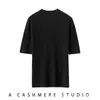 Tejido de Punto Integrado Sin Costuras de Lana Merino para Mujer, Cuello Semi Alto, Patrón de Espiga, Camiseta de Manga Corta, Suéter Fino Elegante, Capa Base