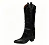 2026 Nuevos en Stock Botas Vaqueras Retro Puntiagudas Tachonadas Talla Grande 35-42 Botas Largas Versátiles de Tacón Grueso para Mujer