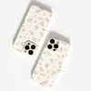 Capa de celular estilo coreano, minimalista, de cor clara, com pequenas estampas florais para iPhone 18 PM, iPhone 16, com acabamento brilhante tipo filme