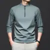 Camiseta de manga larga con media cremallera y cuello alto para hombre, sudadera casual de nailon y algodón para primavera y otoño, polo deportivo de secado rápido para hombre