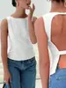Camiseta sin mangas versátil de estilo europeo y americano transfronterizo para verano, color liso, retazos, moda elegante, cuello redondo, sin mangas, espalda descubierta, tiras