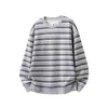 Sudadera Casual de Rayas para Hombre Pengyun, Nueva de Primavera y Otoño, Vintage, Corte Holgado, Amigable con la Piel, Camiseta Base de Rayas Horizontales para Hombre