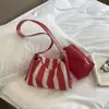 2026 Bolso de Madre e Hijo a Rayas de Bloques de Color Estilo Japonés y Coreano Nuevo, Bolso Cruzado de Malla de Verano, Bolso de Hombro para Mujer con Correa Ancha de Cuero