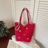 Bolsa de Lona Bordada com Cogumelo e Filhote de Cachorro Novo Estilo, Grande Capacidade, Bolsa Feminina Simples, Bolsa de Ombro da Moda, Bolsa de Mão
