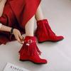 Hebilla de Cinturón de Perlas Borla Botas Deslustradas Casuales Botas Cortas de Cuero Botas con Cuña Interior Exportación Talla Grande X72