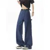 Nuevos jeans de trabajo de color liso de pierna recta para hombre, diseño retro moderno, pantalones casuales versátiles de pierna ancha holgada