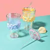 Taza de Vidrio para Hielo Picado Recta Estilo Ins Simple Femenina Transparente Gran Capacidad Taza Recta Taza de Regalo