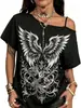 Nueva ropa europea y americana para mujer Y2K Sitio independiente de Amazon TEMU top camiseta estampada de manga corta suelta estilo callejero sin hombros