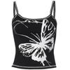 Camisola Retro Callejera Europea y Americana con Estampado de Mariposa y Costuras Expuestas, Top Ajustado Versátil para Chica Picante