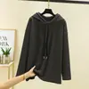 Moletom com Capuz Listrado Estilo Preguiçoso de Inverno para Mulheres, Engrossado, Quente, Solto, Cordão, Rejuvenescedor, Casual, Versátil, Top Emagrecedor