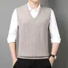 Chaleco de Punto de Invierno Nuevo Estilo Cálido Cómodo Chal Casual Versátil para Hombre Color Sólido Tejido Capa Base
