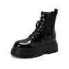 Tallas 35-44 Botas de Montar de Caña Baja para Mujer Otoño e Invierno, Con Cordones, Suela Gruesa, Estilo Europeo y Americano, Puntera Redonda, Charol, Tallas Grandes Transfronterizas