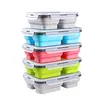 Amazon caja de almuerzo de silicona de grado alimenticio de dos compartimentos caja de conservación caja de almuerzo térmica caja de conservación portátil plegable para exteriores