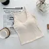 Top regata de tecido escovado para outono e inverno de garota quente com costas nadador, bojo fixo embutido, gola halter que expõe a clavícula, linda camisola para as costas, adequado para usar como camada base ou peça externa