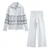ZA Ropa de Mujer de Comercio Exterior Europeo y Americano AliExpress Venta Caliente Conjunto de Punto Jacquard Fair Isle