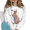 Sudadera Nueva Transfronteriza de Amazon Sudadera Estampada de Cuello Redondo Pulóver Top para Mujer Manga Larga Una Pieza D-Made