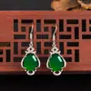 Brincos Verdes de Calcedônia Estilo Étnico Vintage Zircônia Microincrustada Feminina Gancho de Orelha de Ágata Verde Longo para Presente de Aniversário de Namorada
