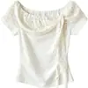 Camiseta de manga corta de un solo hombro color crema inspirada en la dopamina con lazo para mujer, nueva colección de verano 2026, top sexy sin hombros