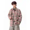 Camisa de cuadros con cuello para hombre, manga larga, tie-dye, corte holgado, vintage, casual, oversized, estilo Hong Kong