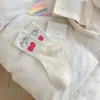 Calcetines de mujer primavera y verano lindos de dibujos animados estilo preppy blanco conejo Cereza Simples y dobles finos de algodón calcetines de media pantorrilla calcetines de mujer