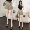 Shorts com bainha enrolada para mulheres, estilo coreano primavera/verão, cintura alta, perna larga, versátil, elegante, modelagem solta, emagrecedor, shorts casuais em A, hot pants