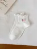 Calcetines Elásticos de Encaje para Mujer Estilo Jk, Calcetines Cortos de Color Sólido Bordados con Oso y Perro, Calcetines Blancos de Algodón Estilo Japonés con Dibujos Animados para Mujer