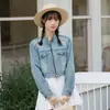 Toma real, en stock, estilo nuevo, diseñado para personas petite, estilo Hong Kong, versión coreana, chaqueta vaquera, chaleco, azul, otro, temperamento elegante
