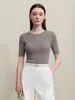 ¡Camiseta de punto de manga media! Top elegante de punto fino de manga corta con cuello redondo, sin costuras, 48 unidades, para mujer, Otoño temprano 26 H081406
