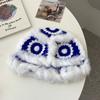 Gorro de lana Xingshi con pelo de conejo para mujer, otoño e invierno, lindo, cálido, protección para las orejas, circunferencia de cabeza grande, tejido a mano, gorro con cabeza de tigre, hace que la cara parezca pequeña