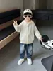 Cárdigan con capucha y cremallera a rayas azules para bebé niño, primavera y otoño, chaqueta casual de punto estilo coreano para niños, suéter de otoño para niños
