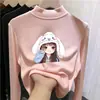 Camiseta interior térmica para niña de otoño e invierno, elegante y dulce, estilo coreano, de manga larga, interior cepillado para niñas pequeñas
