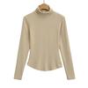 2537-25 Verão Novo Estilo Coreano Garota Popular Puro Desejo Estilo Nicho Gola Alta Cintura Formada Manga Longa Camisa de Base Camiseta