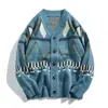 Suéter Vintage de Estilo Japonés para Hombre Primavera y Otoño Color en Contraste Suelto Cuello en V Suéter Tejido Cárdigan Top Casual Chaqueta de Moda para Hombre