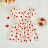 Vestido con Forma de Corazón para Bebés y Niños Pequeños, Vestido de Verano con Lazo, Mangas Abullonadas, Vestido Elegante, Vestido de Princesa para Bebé Niña de Manga Corta