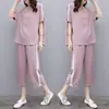 Venta al por mayor 100 kg Tallas Grandes Verano Nuevo Estilo Coreano Conjunto de Dos Piezas para Mujeres Gordas mm Suelto Casual Pantalones de Pierna Ancha Traje para Mujeres