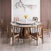 Novo Conjunto de Mesa e Cadeiras de Jantar de Madeira Maciça com Ardósia Estilo Chinês com Mesa Redonda Giratória, Mesa de Jantar Doméstica Moderna e Simples, Toda em Madeira Maciça