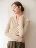 Jersey de cachemira para mujer con cuello en V cruzado, Otoño Invierno, Estilo Nuevo, Manga Larga, Lana, Adelgazante