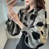 Camisa de Abrigo Versátil para Primavera Diseño con Sentido de la Moda Nicho Holgada Manga de Linterna Top de Moda Holgado con Estampado para Mujer