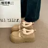 Mocassins de Pelúcia com Solado Grosso para Aumentar a Altura para Mulheres 2026 Outono/Inverno Novos Sapatos Birkenstock de Pelúcia Sapatos Quentes de Algodão Sapatos de Corte Profundo