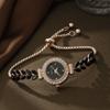 Nuevo 2024 Sencillo Combinable Borde Redondo de Diamante Forma de Hoja Cadena Pulsera de Cuarzo Reloj Conjunto de Collar Pendientes Anillo para Mujeres