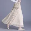 Saia Longa Estampada Elegante para Primavera e Verão Feminina 2026 Novo Estilo Coreano Saia Elegante de Cintura Elástica Feminina em Linha A