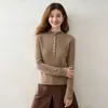 Estilo Otoño e Invierno Cachemira para Mujer Dobladillo Enrollado Cuello Semi Abierto Botones Ajustado Capa Base Cárdigan Manga Larga Múltiples Botones Suéter Tejido