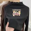 Camiseta de terciopelo con volantes y manga larga para niña, nueva para primavera, otoño e invierno, cuello medio alto, top cepillado, camiseta base dulce para bebé