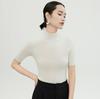 2/60 Hilo del Yangtsé Tejido sin costuras 100% Lana Top Básico de Cuello Alto con Mangas de Tres Cuartos, Estilo Delgado para Mujer